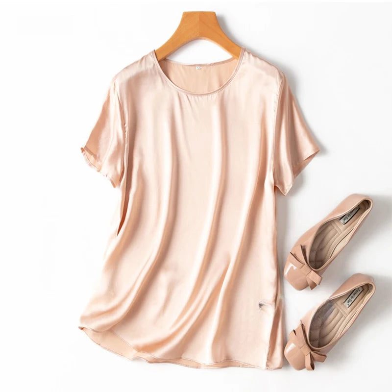 100% Mulberry Silk 19 Momme Charmeuse Silk Women Tank Top T-shirt