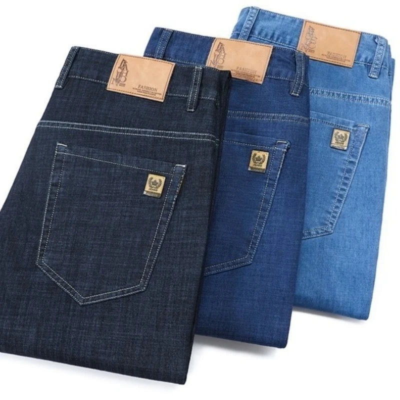 Men's Ice Silk Jeans Summer New Lyocell Thin Business Casual Denim