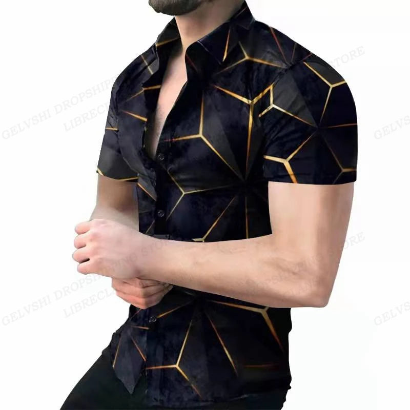 Geometric 3d Print Beach Shirts Short Sleeve Hawaiian Shirts Men's