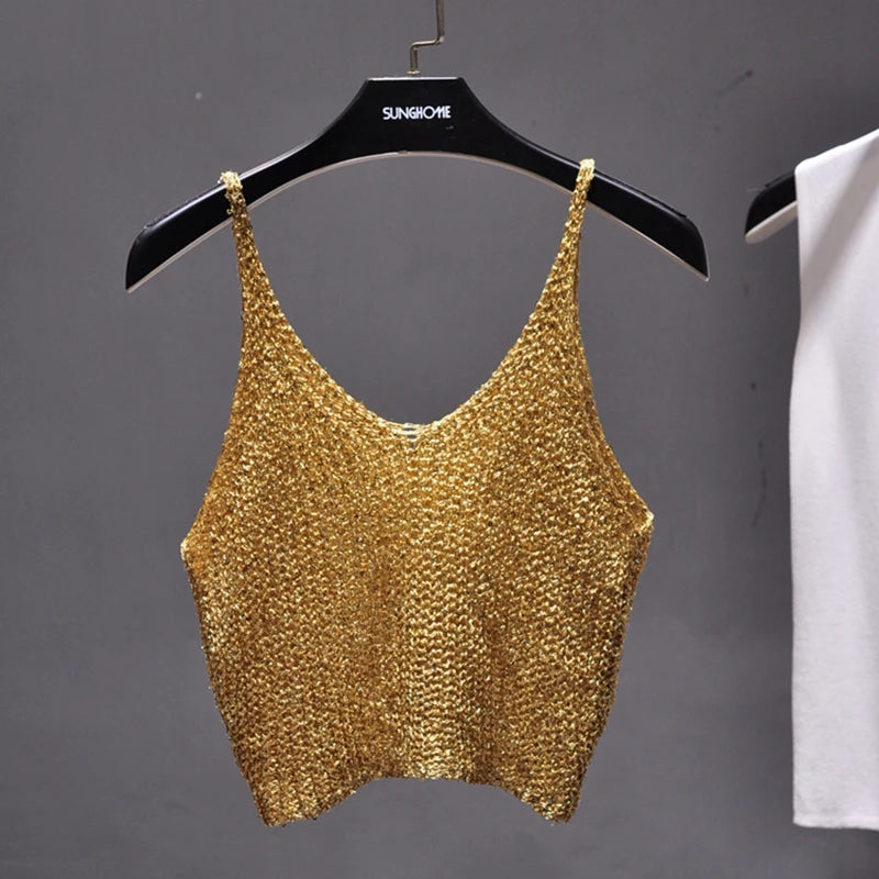 Sparkling Sequins Half Waist Render Knitwear Hollow-out Is Sexy Waist