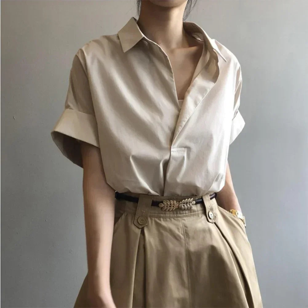 Women Blouses Spring Summer Breathable Simple Short Batwing Sleeve