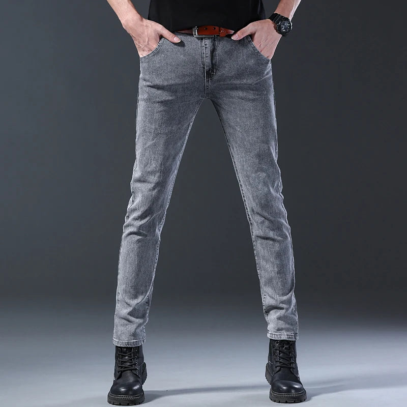 New style jeans, men's slim fit, Korean style comfortable straight leg