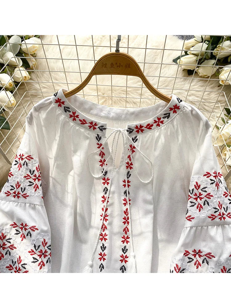 Women's Spring Blouse Retro Ethnic Style New Chinese Lantern Sleeve