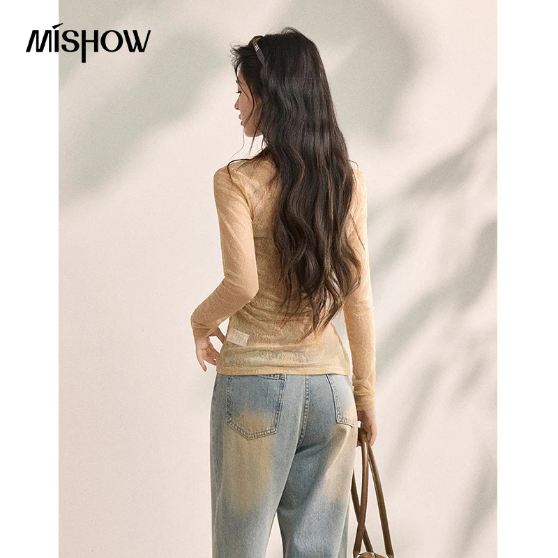 MISHOW Elegant Lace Straps V-Neck Long-sleeve Top Two Piece for Women