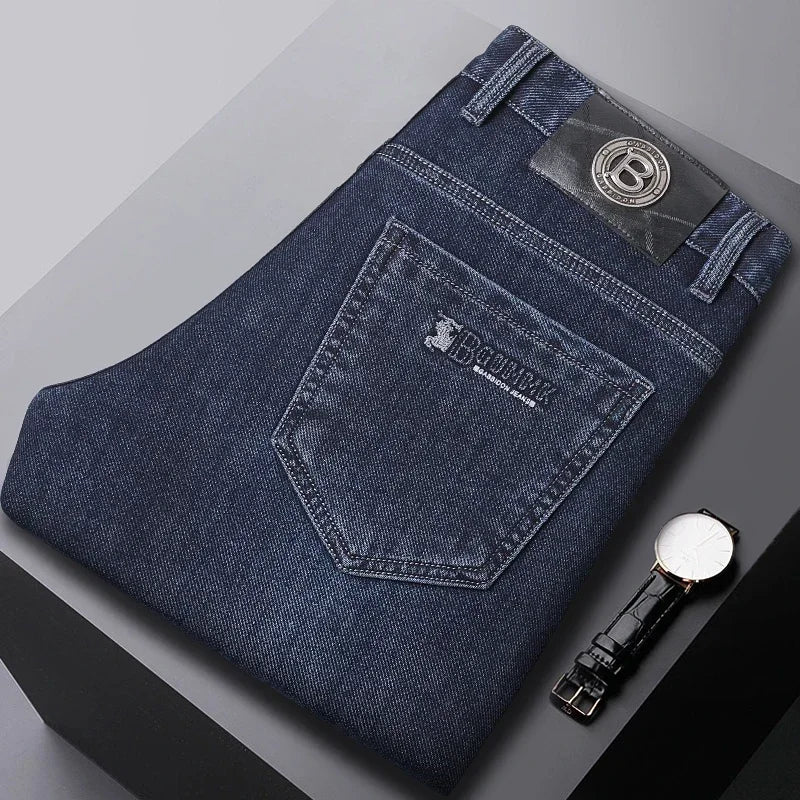 Autumn Winter Men's High-quality Slim Straight-leg Jeans Light