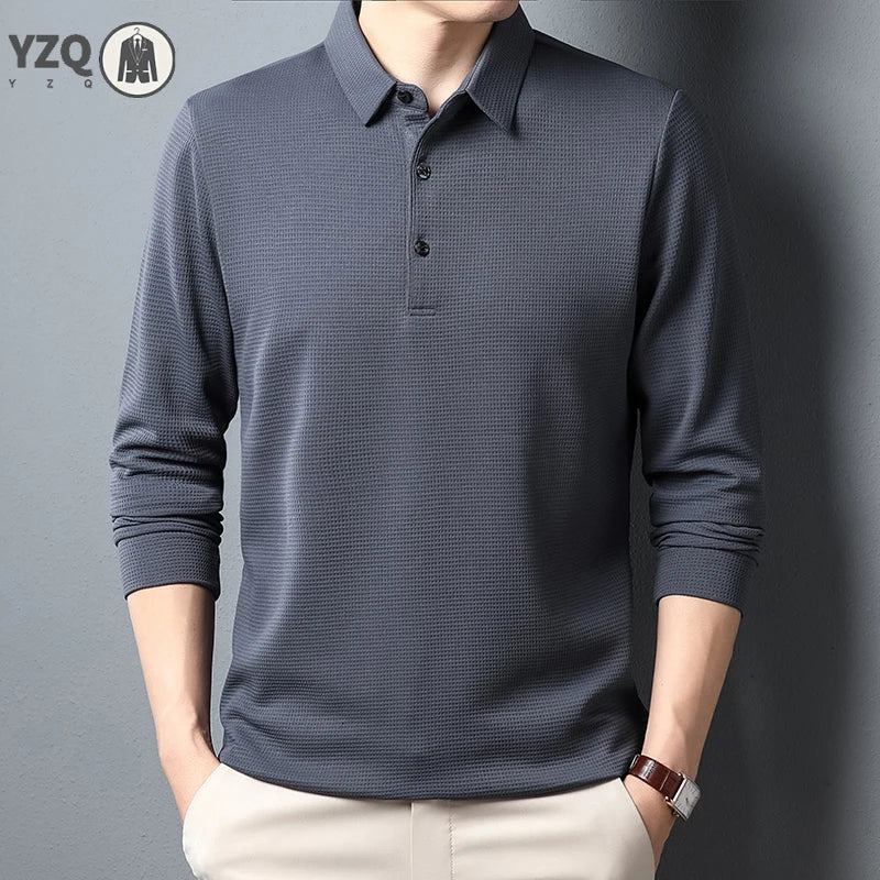 Men's Business Casual Polo Long Sleeve T-shirt Summer Comfortable