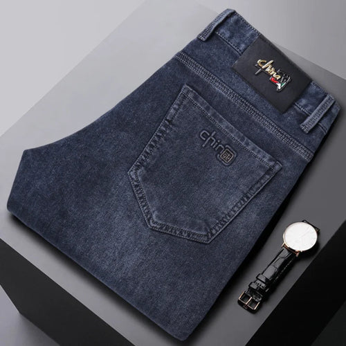 2024 New Black Men's Autumn Winter Thick Jeans Classic Style Stretch