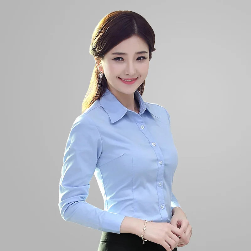 1pcs Woman Four Season Occupation Shirt Lady Casual Long Sleeve