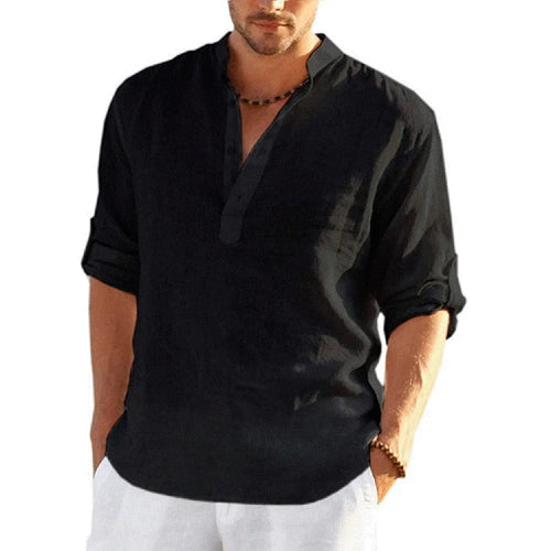 2022 New Men's Casual Blouse Cotton Linen Shirt Loose Tops Long Sleeve