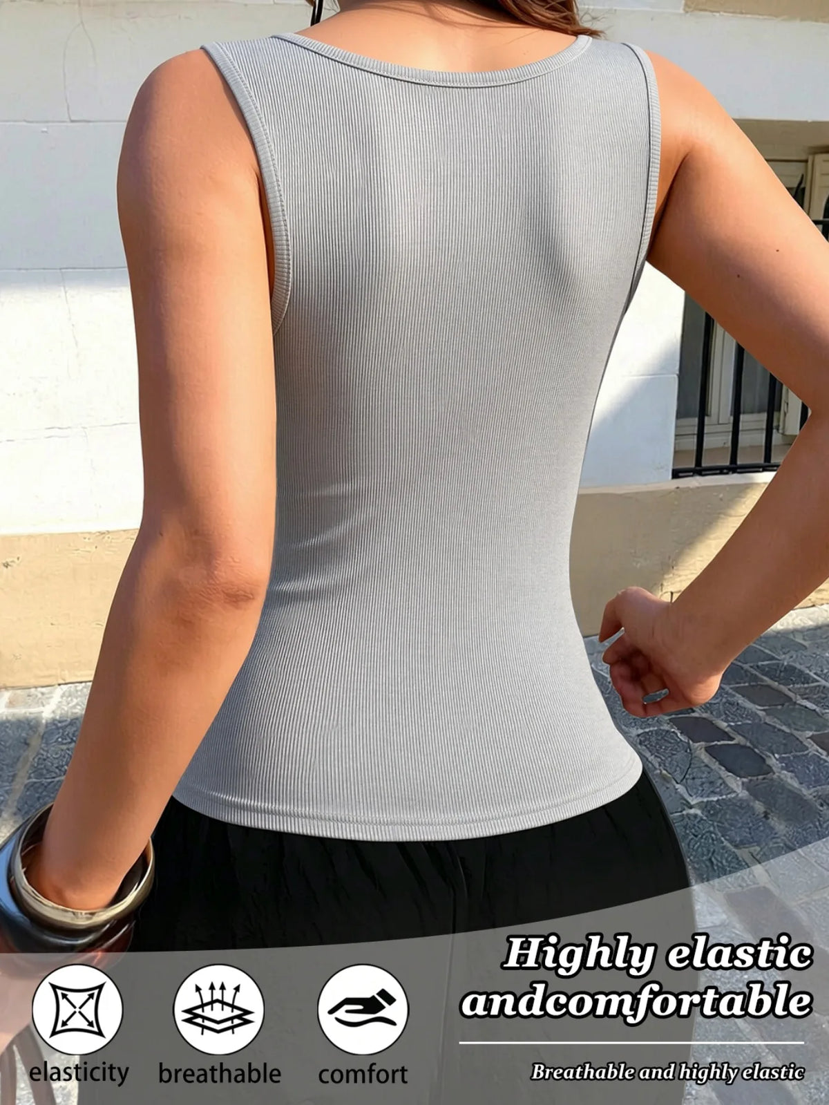 Women Lace V Neck Ribbed Tank Top Sleeveless Solid Color Casual Vest