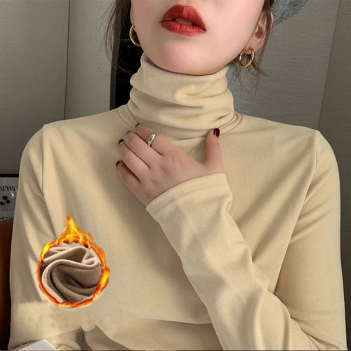 1pcs Women Autumn Winter Thickening Warm Long-sleeved T-shirt Pile