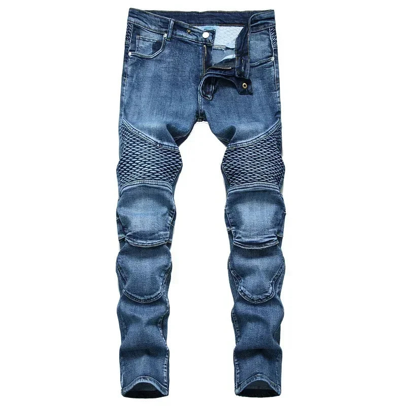 Men's New Casual Motorcycle Jeans Hip Hop Street Riding Stretch Slim