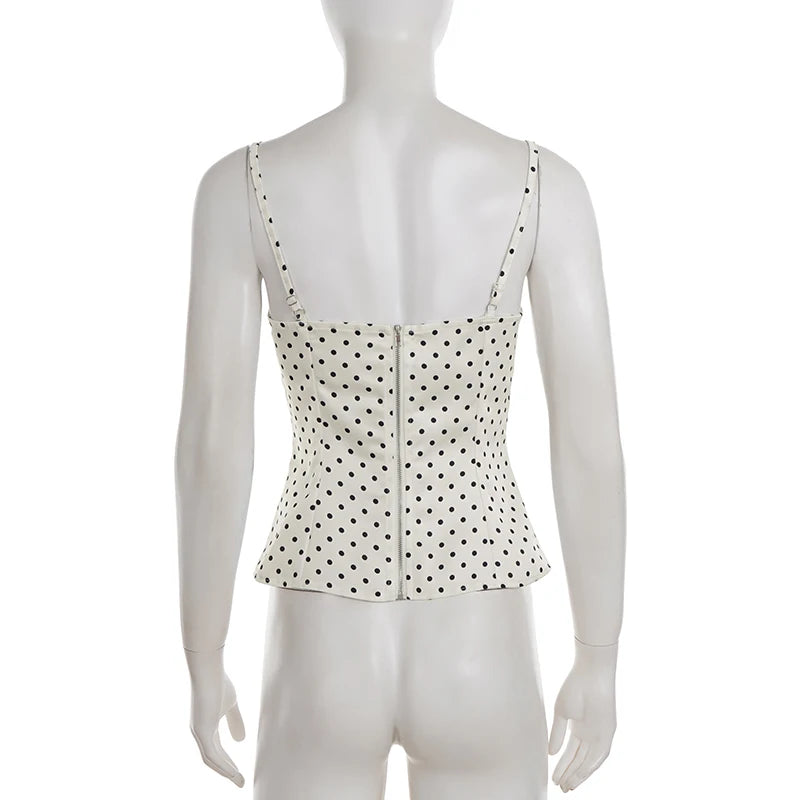 SUCHCUTE Chic Lace Patchwork Polka Dot Camis Tops Elegant Sleeveless