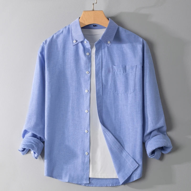 Autumn Oxford Long Sleeve Shirt Men's Simple Slim Breathable Classic