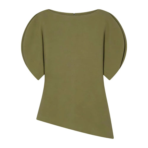 HH Women Casual Loose T-Shirts Asymmetrical Hem Blouse Short Puff