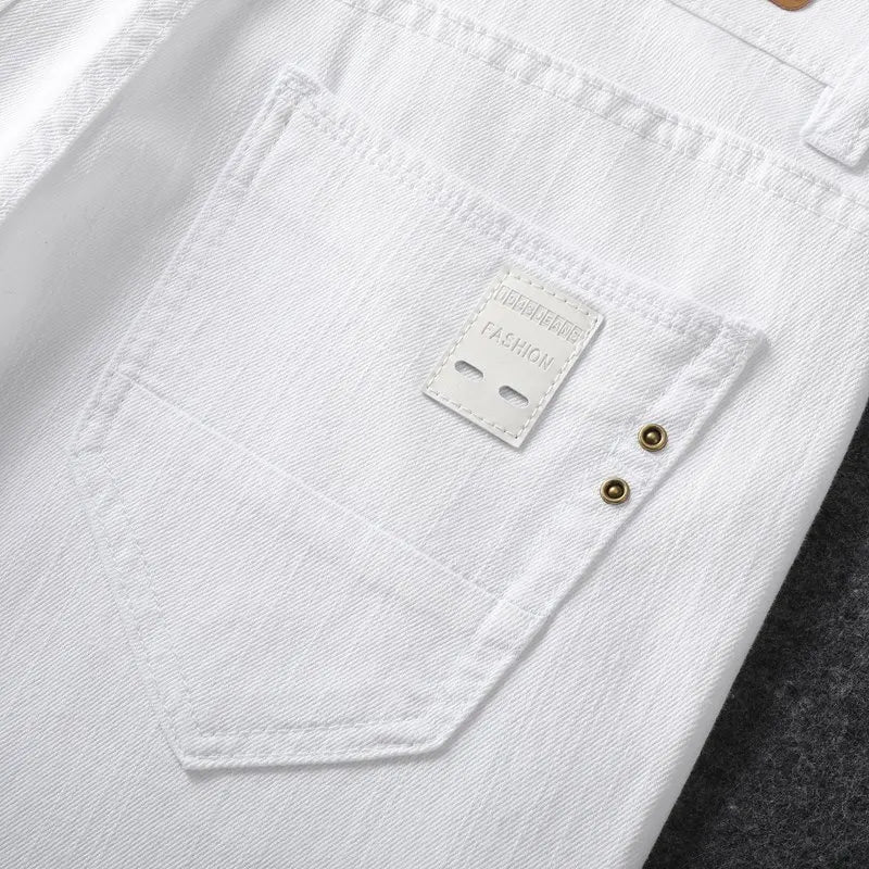 Four season men's fashionable white casual stretch straight leg jeans