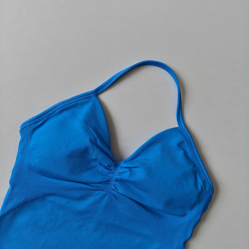 NO LOGO Women's Longline Strappy Backless Gym Top Scrunch Workout Open
