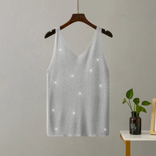 15 Colors Sequined Patchwork Women Sleeveless Bright Tank Tops Sexy