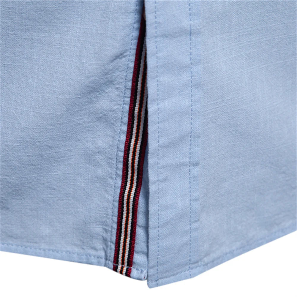 AIOPESON 100% Cotton Social Shirt Men Solid Color Long Sleeve High