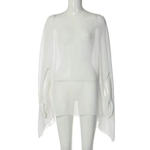 Woman Clothes See-through Chiffon Blouses Sexy Fashion Solid Cover-ups