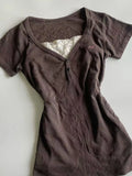 Vintage Fake 2 Piece T-shirt 2000s Punk Lace Slim Aesthetic Harajuku