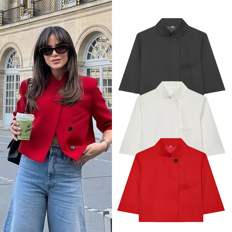 Women's Cropped Short Blazer New 2026 Spring Summer High-Neck Short