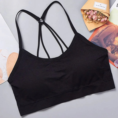 CHUANGERM Women's Seamless Sports Crop Top Wide Letter Straps Wireless