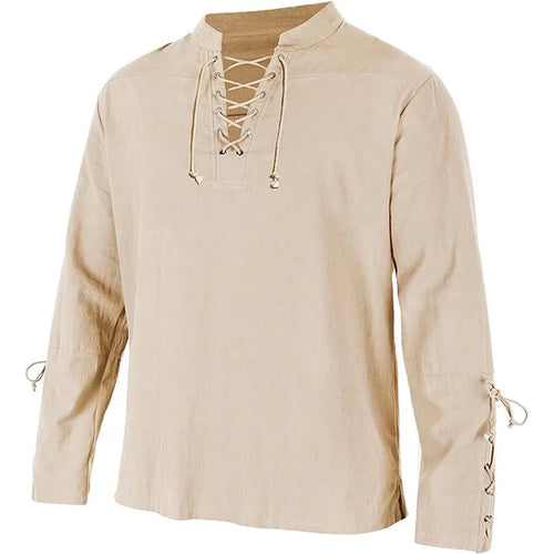 Men's Long Sleeve Shirts Lace Up V-neck Cuff Medieval Pirate Dress Up