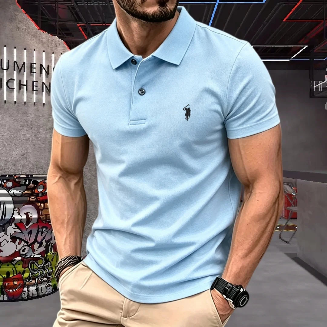 100% pure cotton high-end brand men's short sleeve polo shirt 2026