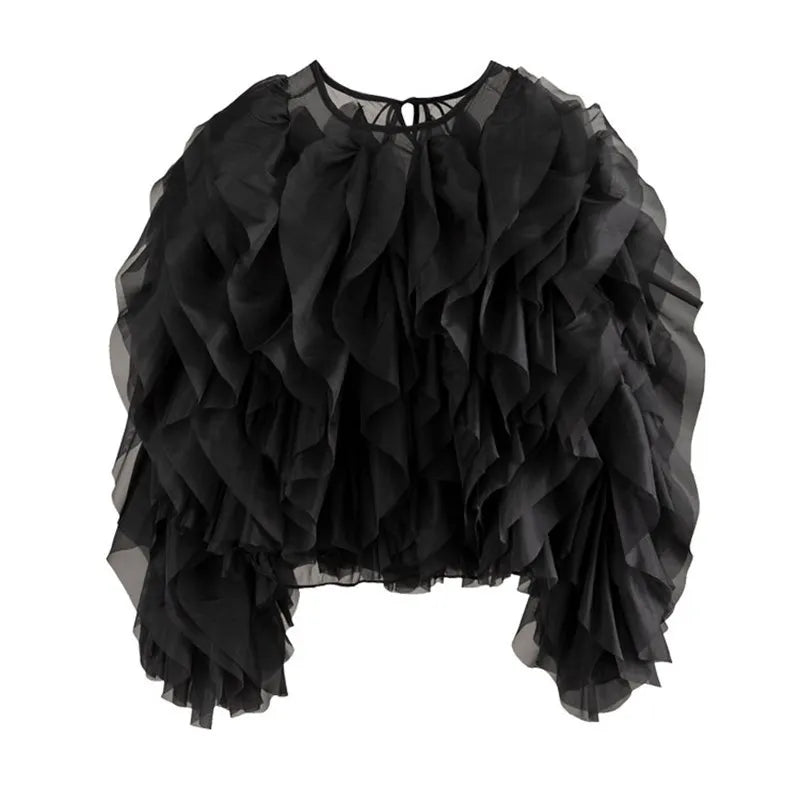 TWOTWINSTYLE Ruffles Shirts For Women Pullover Blouse Female Fashion