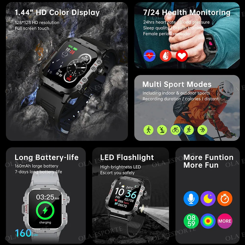 2025 New Military Smart Watch Men IP67 3ATM Waterproof Outdoor Sports