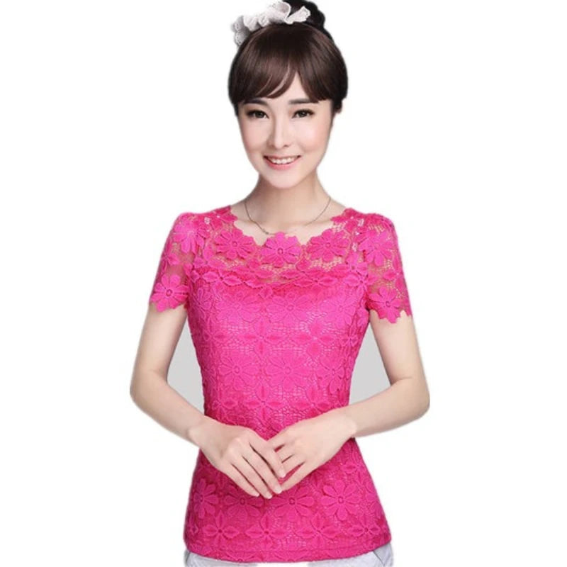 Plus Size Women  Lace  Blouse Shirt Casual Solid Hollow Women Clothing