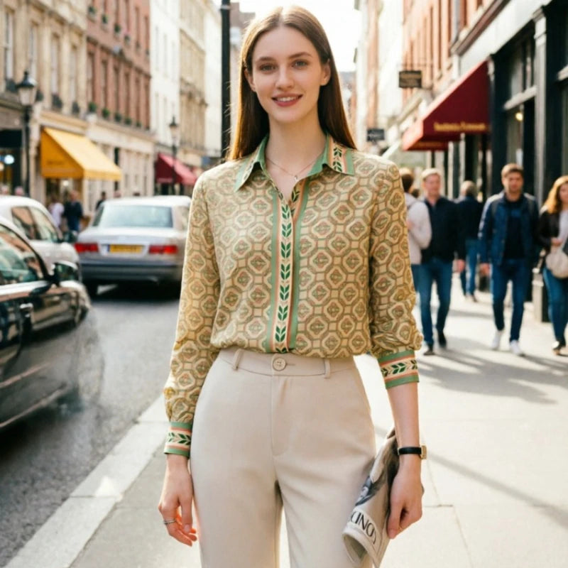 New Elegant Office Ladies Shirts Fashion Printed Women Blouses Long
