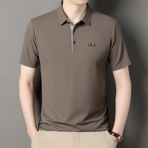 New Men's Business Casual Short Sleeved Shirt with Badge Solid Color