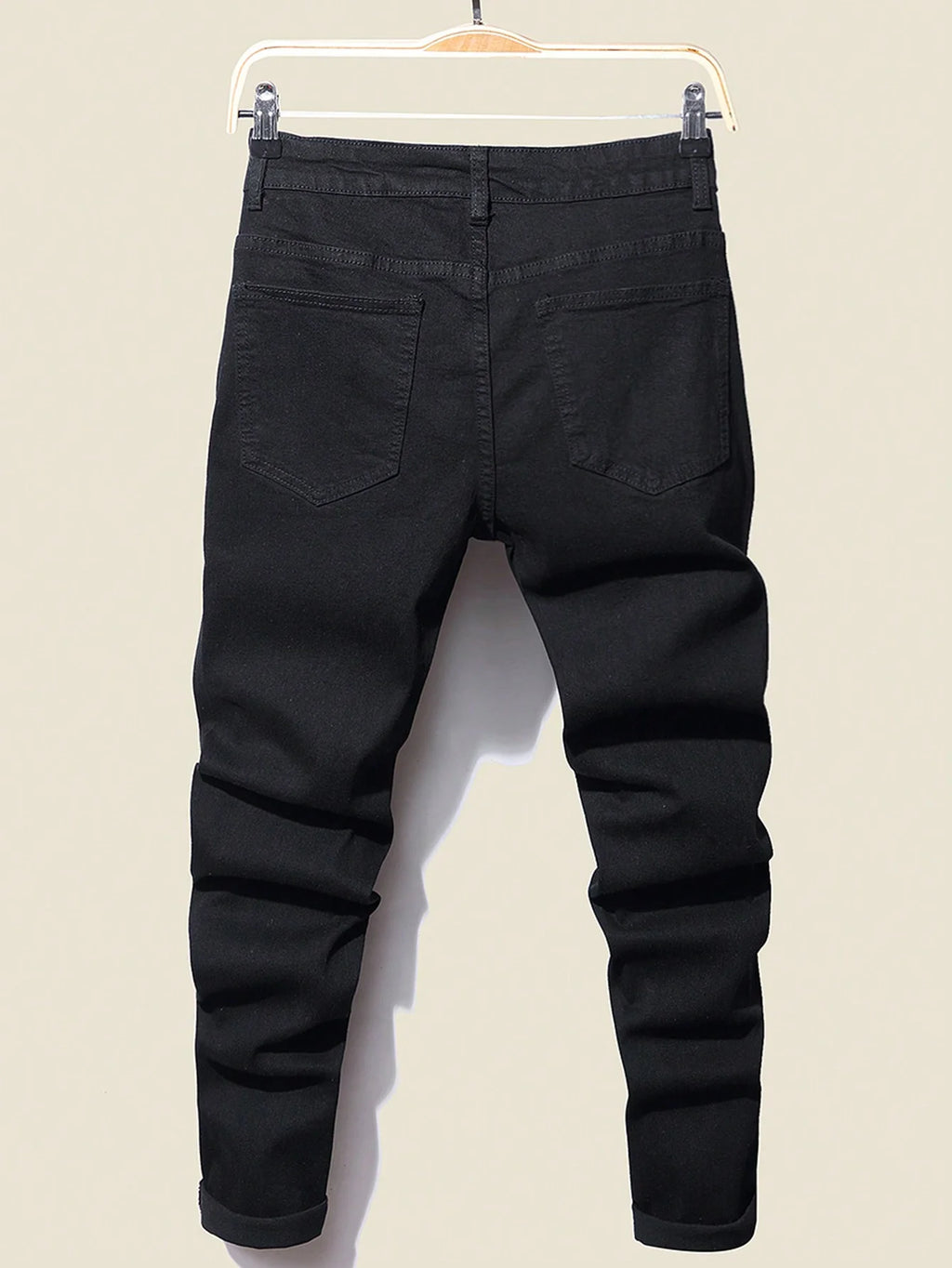 Men's Stretchy Ripped Denim Jeans Slim Fit Straight Trousers Elastic