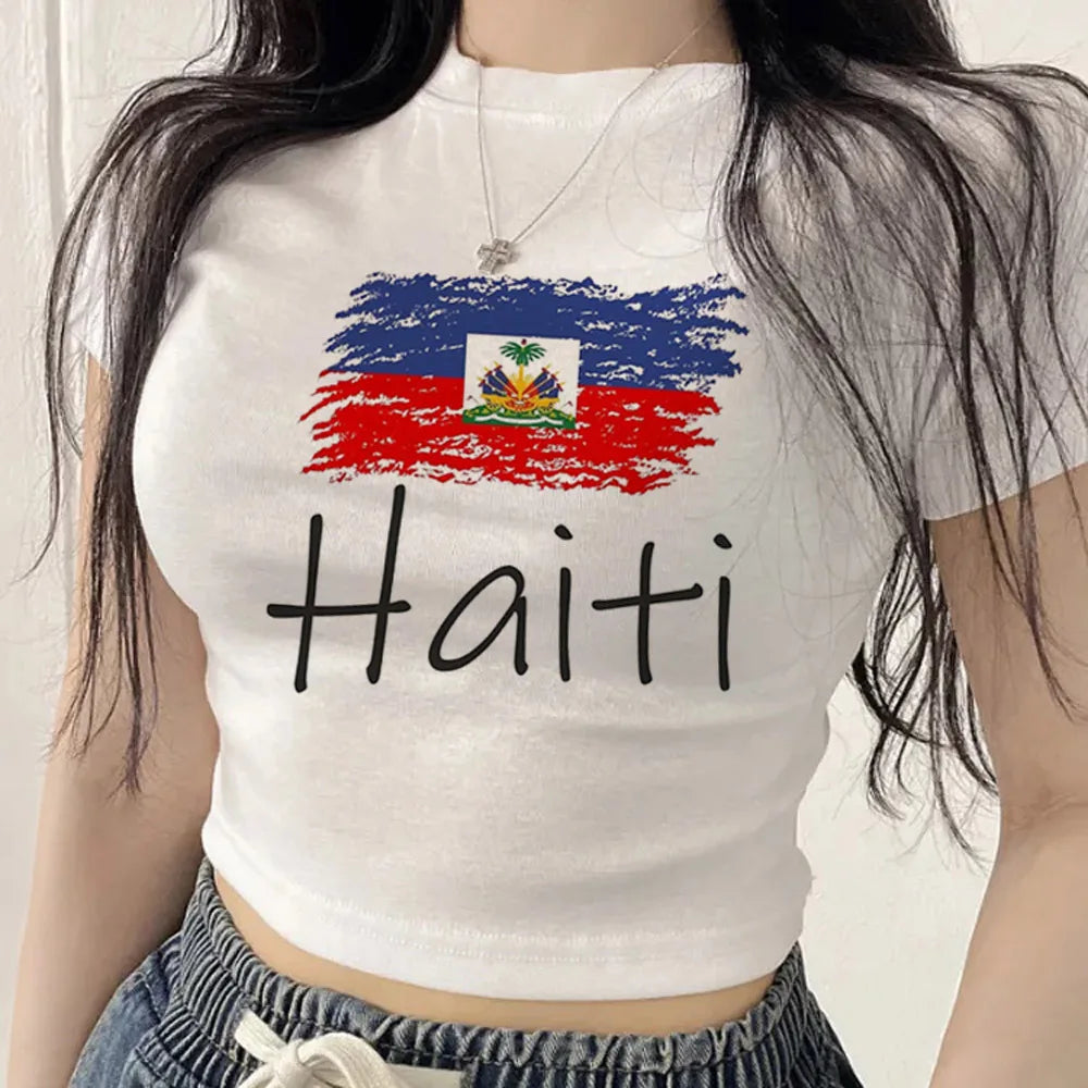 Haiti crop top teen meme cheap korean fashion emo 2000s t-shirt