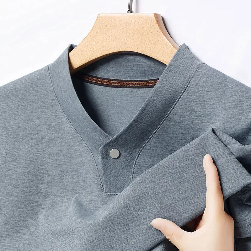 2026 Korean Style Men's Casual and Fashionable One Button V-neck Solid
