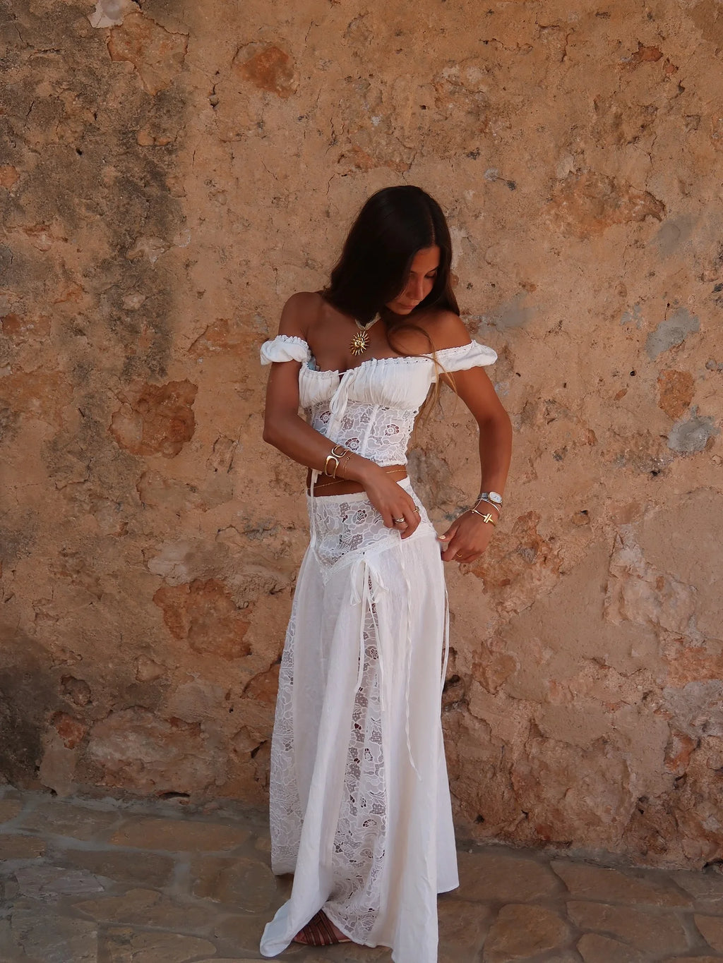 Mingmingxi New in Matching Sets Elegant Off The Shoulder Cropped Top