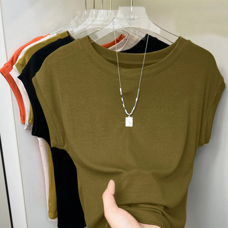 1pcs Women T Shirt Summer Sleeveless Round Neck Breathable Loose