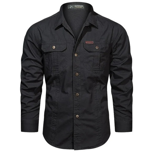 2024 Fashion Cotton Military Shirt Long Sleeve Multi-pocket Casual