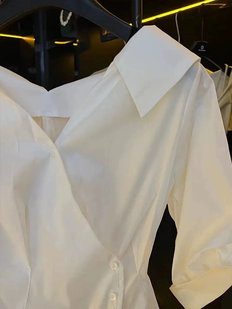 Elegant Short Sleeve V-Neck Shirt Women's Slim Blouse 2025 New Korean