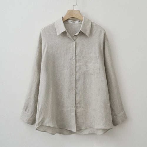 2026 Summer Autumn Long Sleeve Linen Oversized Blouse Basic Shirt