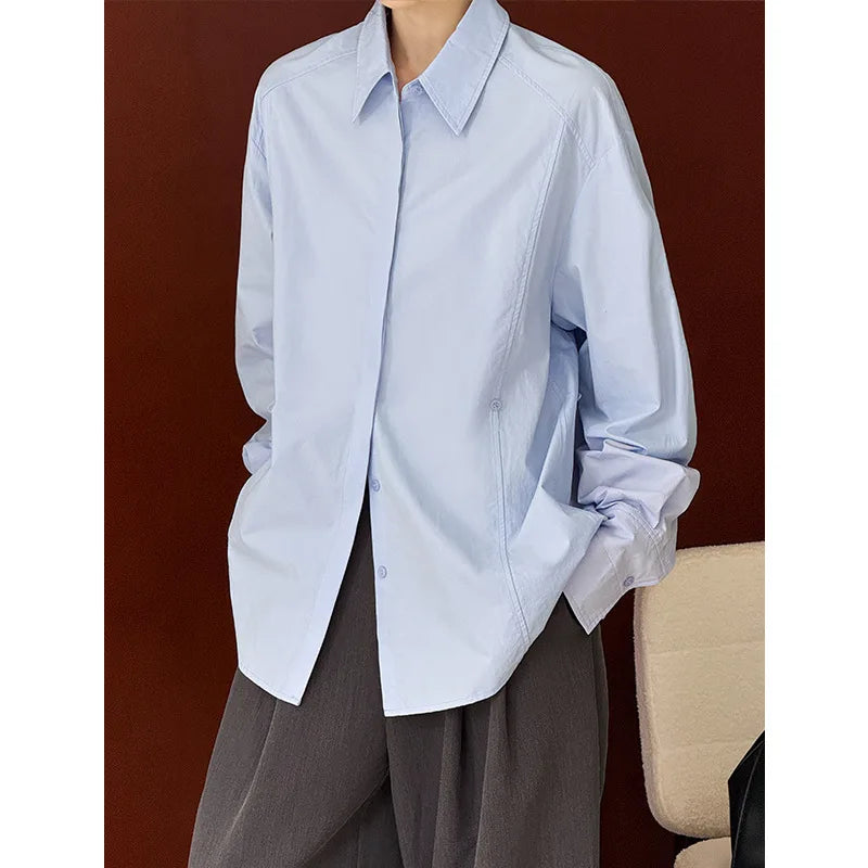 Women Cotton Material Blouses Turn Down Collar Office Blouses Womens