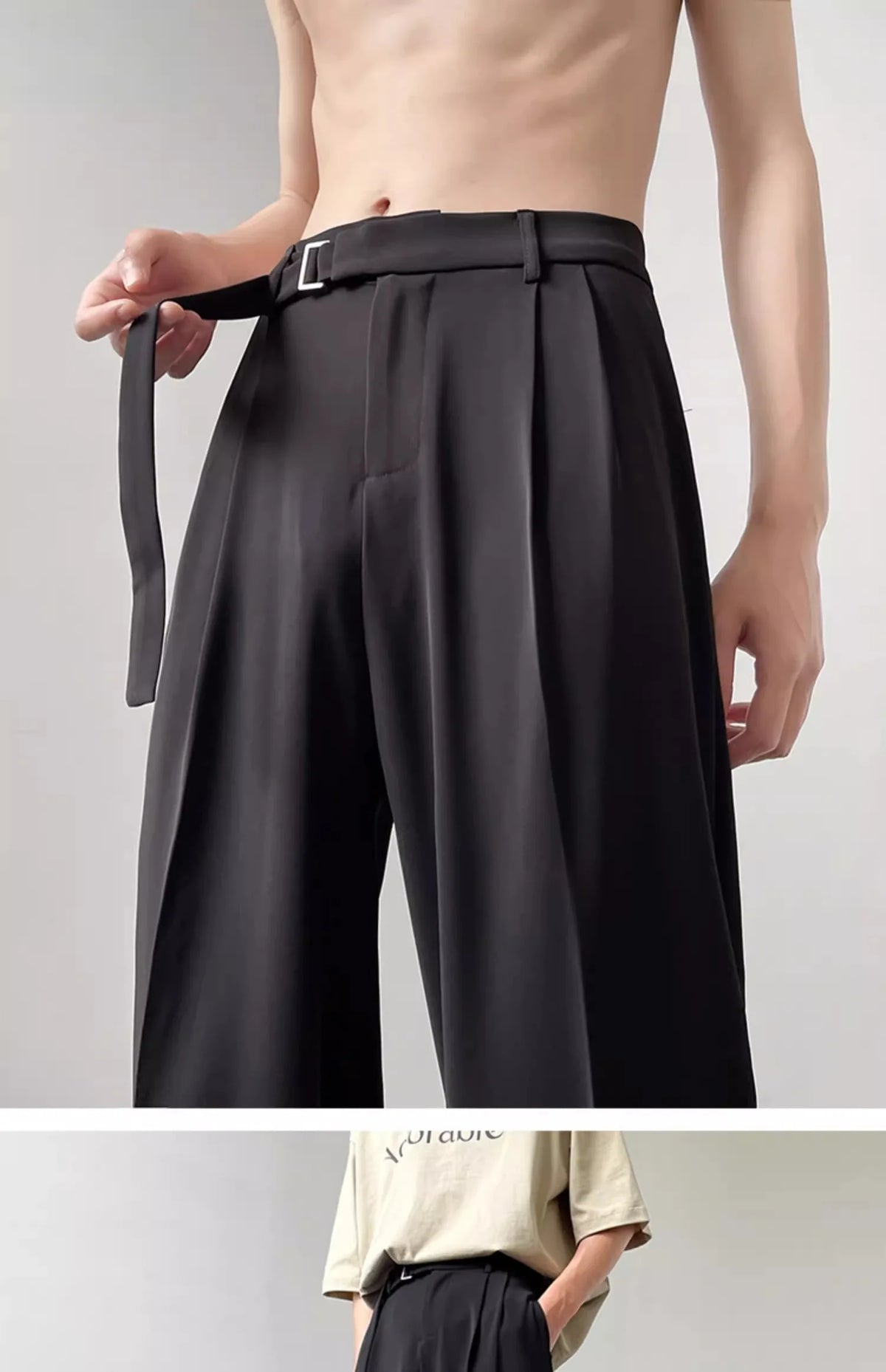 Retro High-end Belt Design Straight-down Trousers Men's Trendy Brand