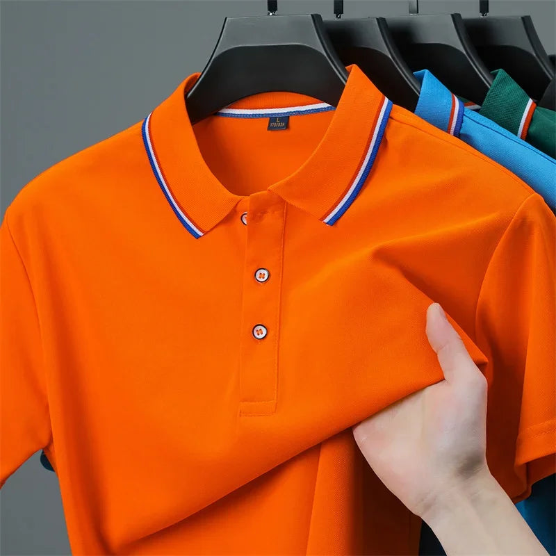 2025 New Men's Casual Solid Color Short Sleeved Polo Shirt Summer