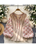 Women's Spring Blouse Retro Ethnic Style New Chinese Lantern Sleeve