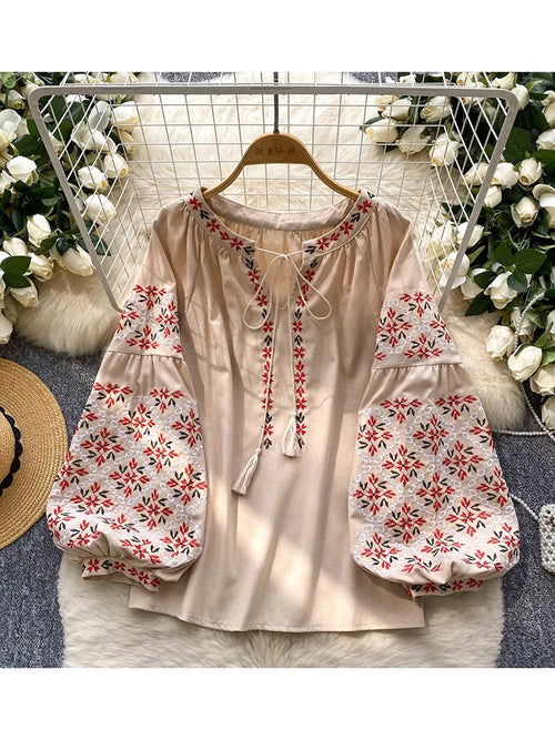 Women's Spring Blouse Retro Ethnic Style New Chinese Lantern Sleeve