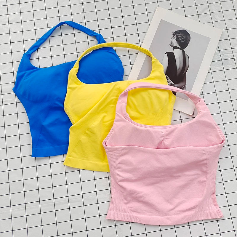 Women's Square Neck Deep Open Back Halter Bralette - Thick Straps,