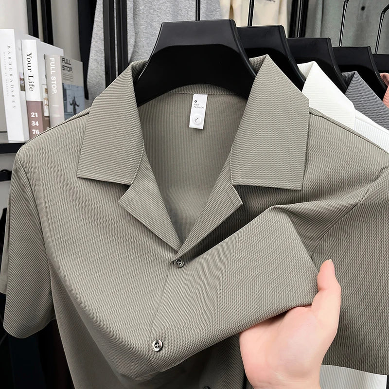 High quality ice silk short sleeve shirt men fashion luxury summer