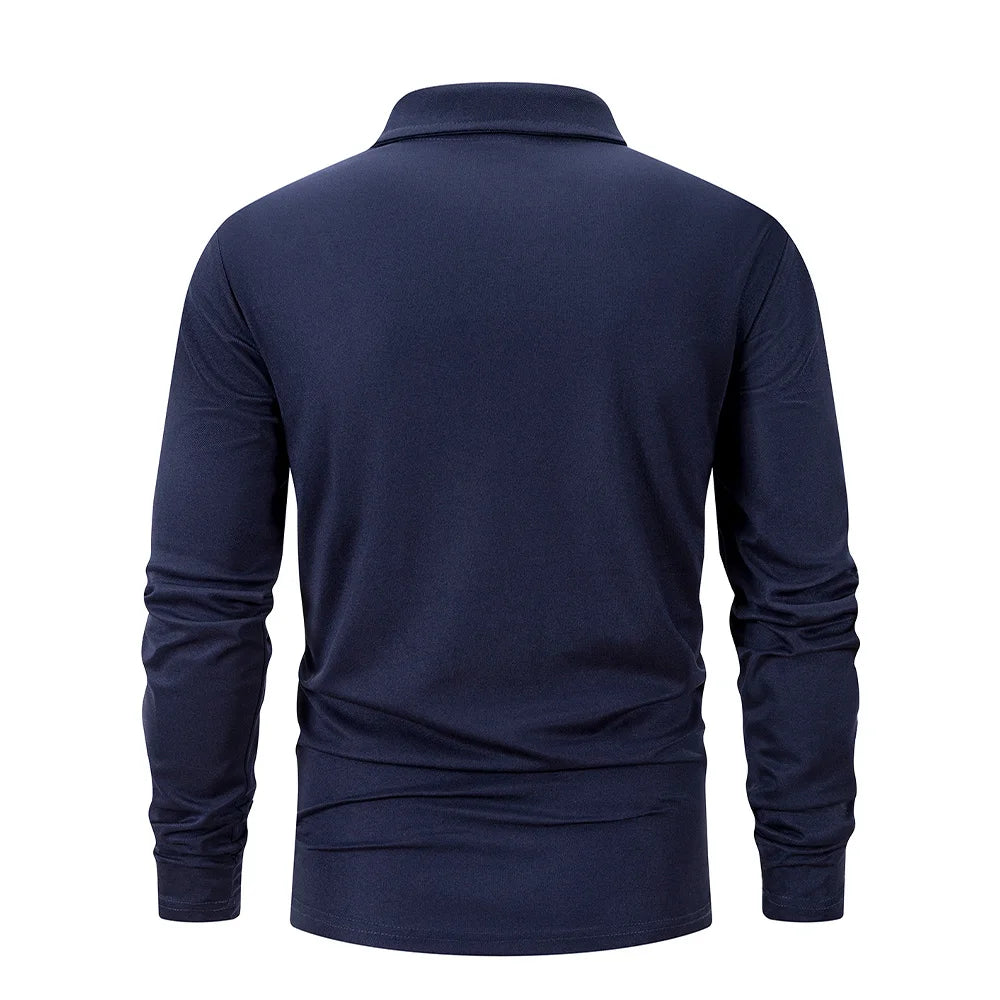 Men's Business Casual Long Sleeve Polo T-shirt Spring Summer Solid